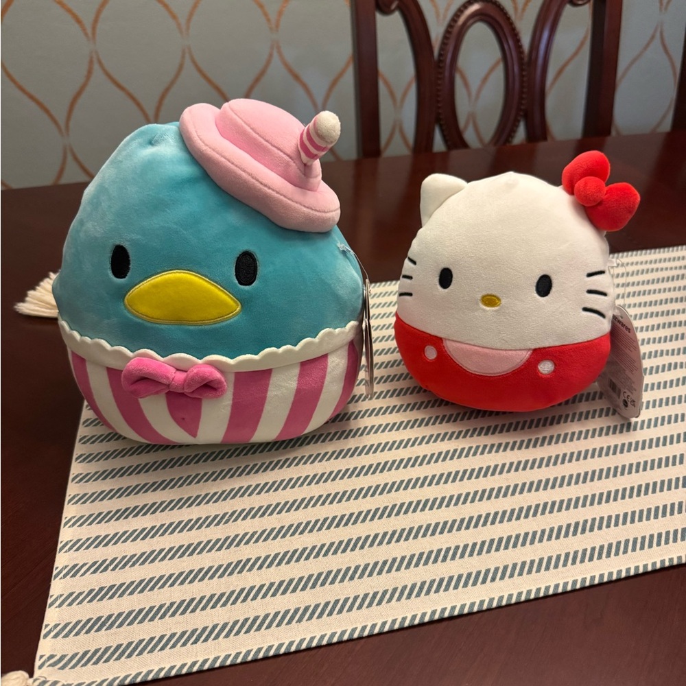 Squishmallow Tuxedosam and Hello Kitty